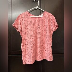 Market & Spruce Coral Lace Front Top EUC